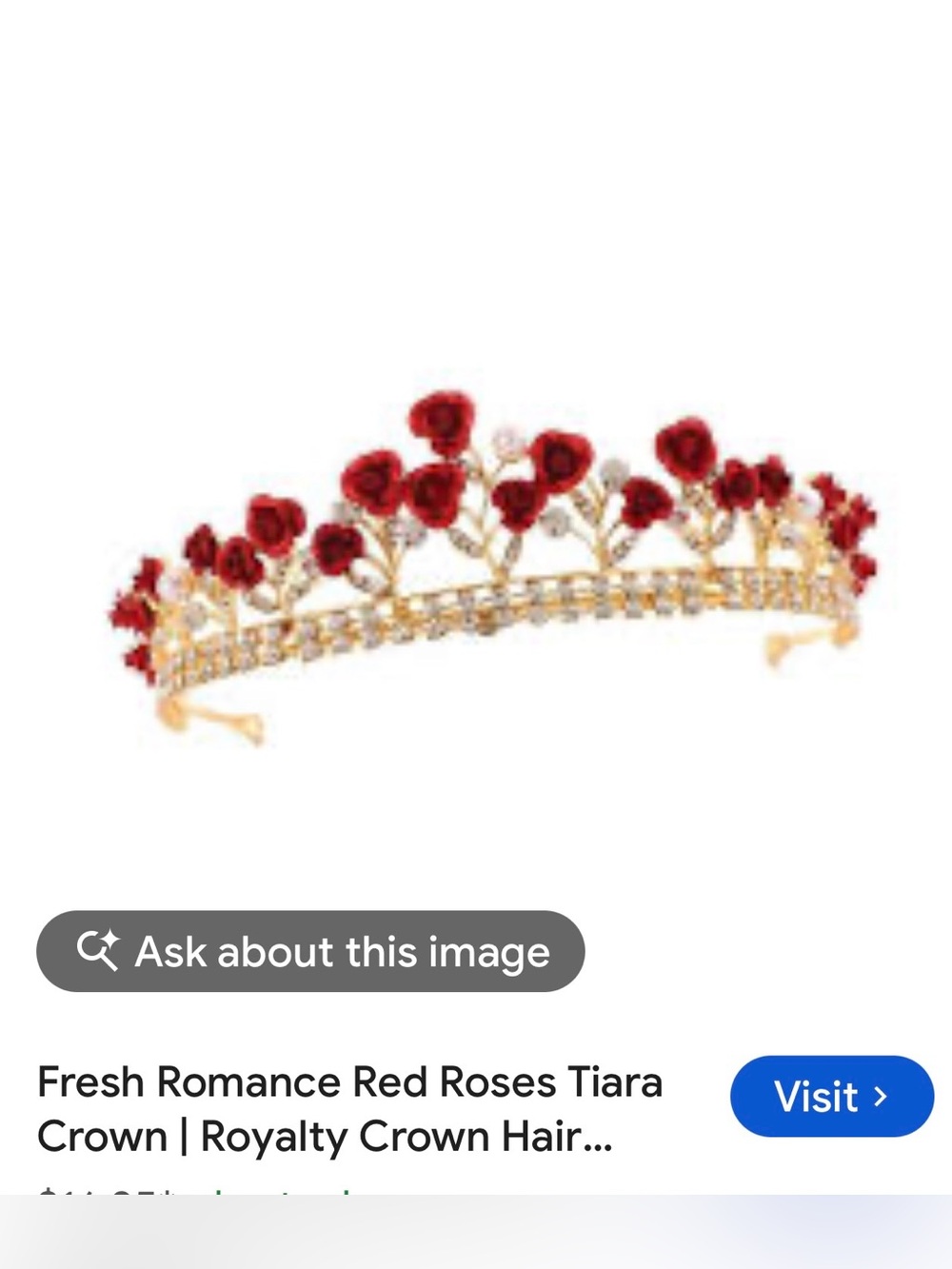 #3176**Gold Red Floral Tiara Crown with Pearls - Picture 3 of 17